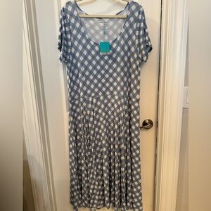 Posh Peanut Blue and White Gingham Midi Dress